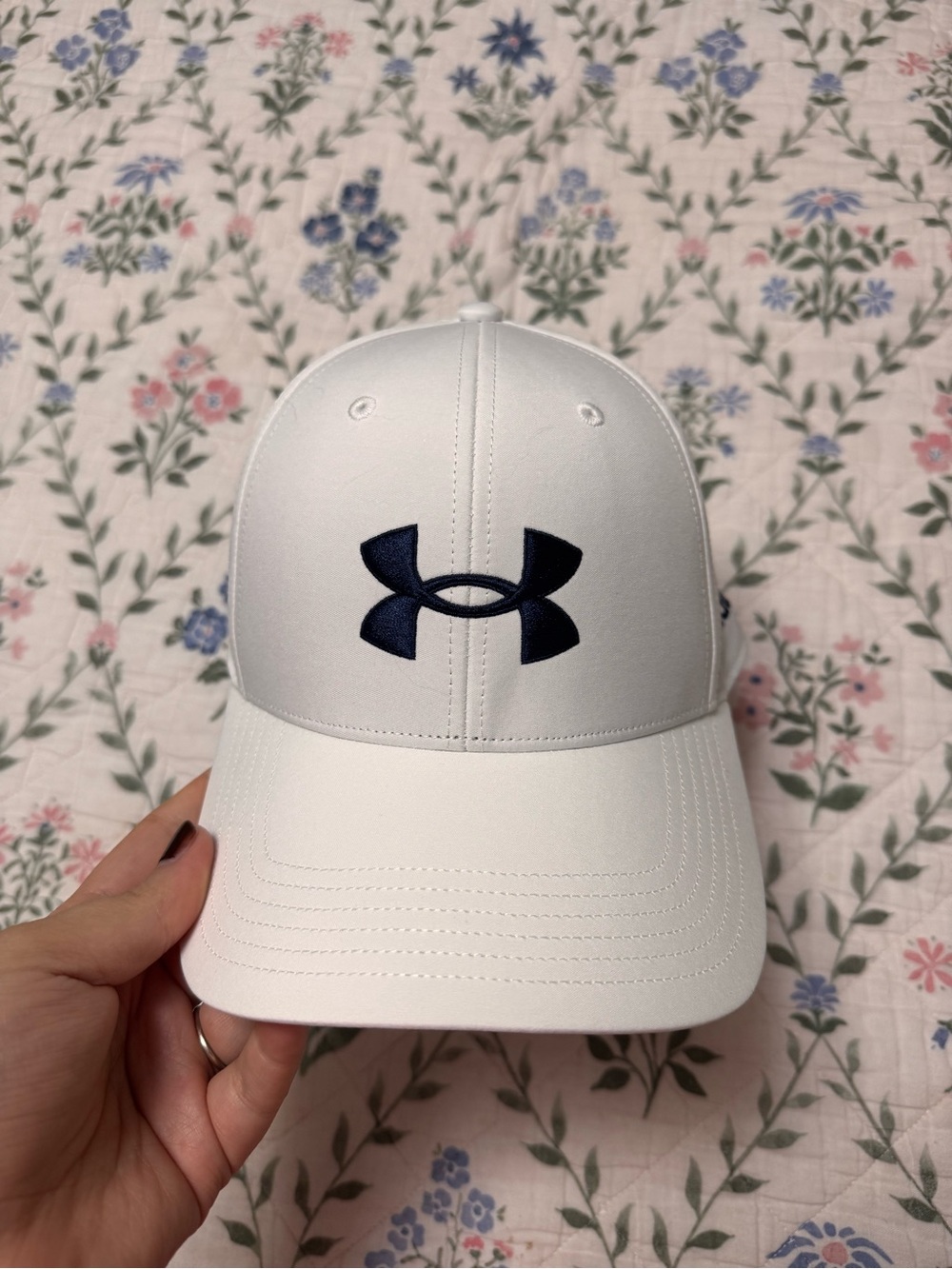 Under Armour White Hat with Navy Logo